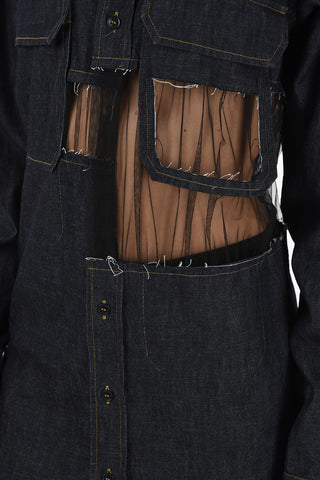 MM1 Denim Blouse with Openwork Details