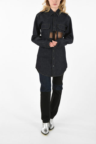 MM1 Denim Blouse with Openwork Details