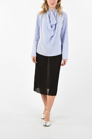 MM6 Blusa a Righe con Collo Sciallato