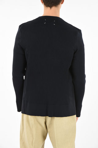 MM10 CONTRAST RIB KNIT FABRIC COLLARLESS JACKET