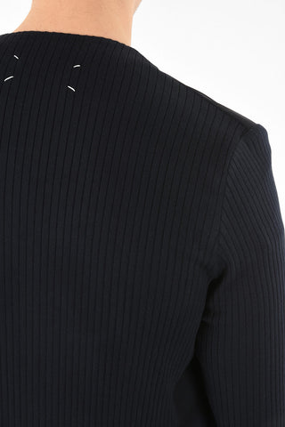 MM10 CONTRAST RIB KNIT FABRIC COLLARLESS JACKET