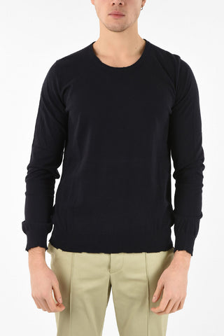 MM14 PULLOVER GIROCOLLO IN CASHMERE E COTONE CON  BORDI DESTROYED