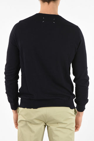 MM14 PULLOVER GIROCOLLO IN CASHMERE E COTONE CON  BORDI DESTROYED