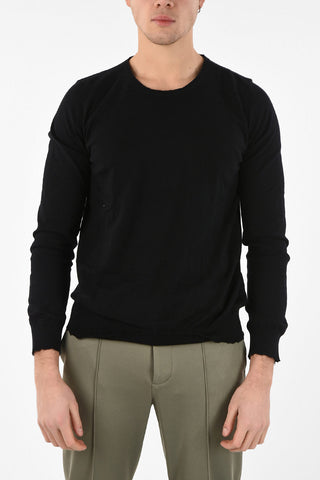 MM14 CASHMERE BLEND CREW NECK SWEATER WITH RAW EDGES