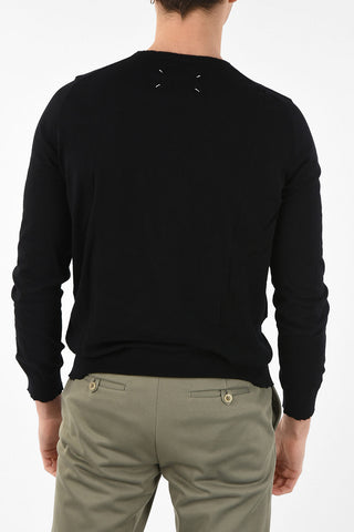 MM14 CASHMERE BLEND CREW NECK SWEATER WITH RAW EDGES