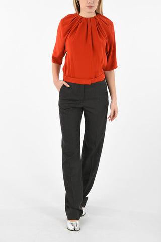 MM4 Single Pleat Boot Cut Pants With Cut Out Detail