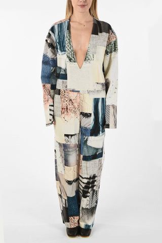MM6 Plunging Neckline Patchwork Jumpsuit