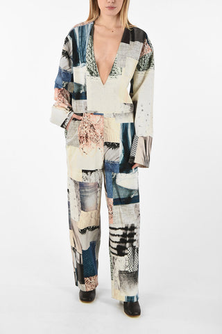 MM6 Plunging Neckline Patchwork Jumpsuit