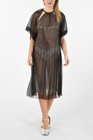 MM0 Pearl Embellished Silk Sheer Dress 