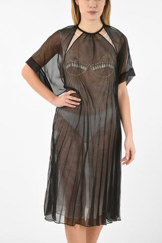 MM0 Pearl Embellished Silk Sheer Dress 