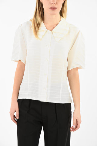 MM0 Short Sleeve Accordion Silk Blouse