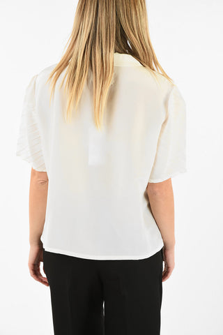 MM0 Short Sleeve Accordion Silk Blouse