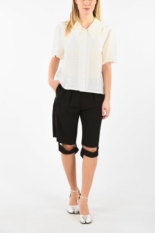 MM0 Short Sleeve Accordion Silk Blouse
