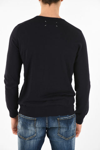 MM14 PULLOVER GIROCOLLO IN CASHMERE E COTONE CON  BORDI DESTROYED