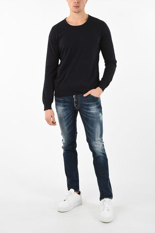 MM14 PULLOVER GIROCOLLO IN CASHMERE E COTONE CON  BORDI DESTROYED