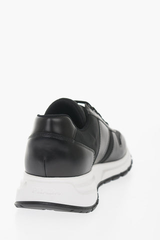 Textile Low Sneakers with Brushed Leather Detaisl