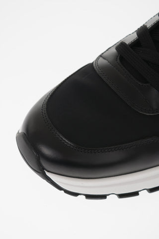 Textile Low Sneakers with Brushed Leather Detaisl