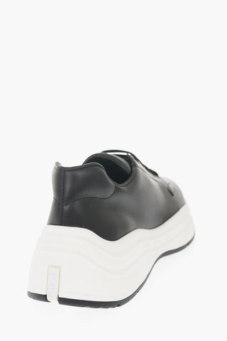 Leather Low Sneakers with Contrasting Sole