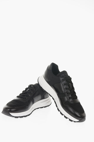 Textile Low Sneakers with Brushed Leather Detaisl