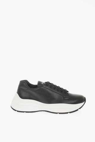 Leather Low Sneakers with Contrasting Sole