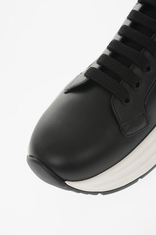 Leather Low Sneakers with Contrasting Sole