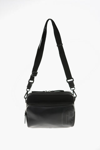 Fabric and Leather PIERCED MONOGRAM SPLIT Shoulder Bag