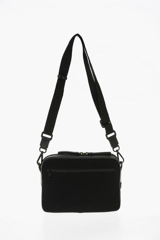Fabric and Leather PIERCED MONOGRAM SPLIT Shoulder Bag