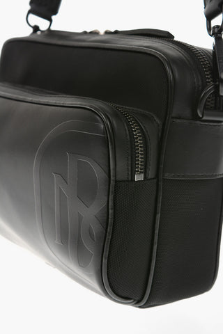 Fabric and Leather PIERCED MONOGRAM SPLIT Shoulder Bag