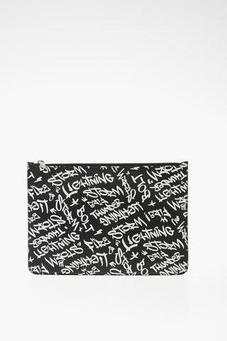 Printed Leather Maxi GRAFFITI ALL-OVER Pouch with Zip Closure