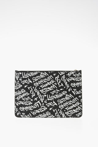 Printed Leather Maxi GRAFFITI ALL-OVER Pouch with Zip Closure