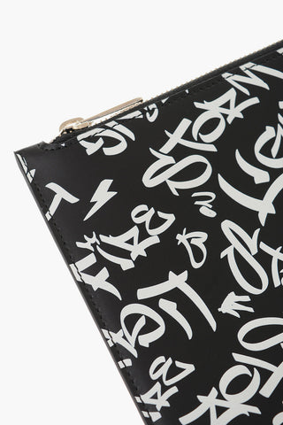 Printed Leather Maxi GRAFFITI ALL-OVER Pouch with Zip Closure