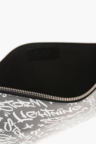 Printed Leather Maxi GRAFFITI ALL-OVER Pouch with Zip Closure