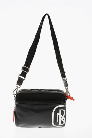 Fabric and Leather PIERCED MONOGRAM SPLIT Shoulder Bag