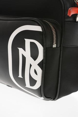 Fabric and Leather PIERCED MONOGRAM SPLIT Shoulder Bag