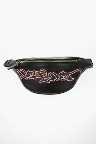Fabric and Leather PIERCED GRAFFITI LOGO Bum Bag