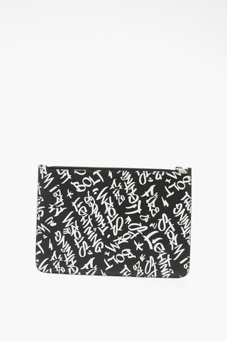 Printed Leather GRAFFITI ALL-OVER Pouch with Zip Closure