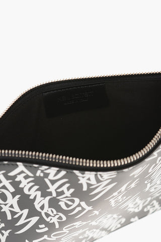 Printed Leather GRAFFITI ALL-OVER Pouch with Zip Closure