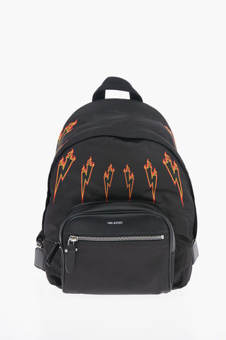 Fabric Printed PIERCED Backpack with Leather Trimmings
