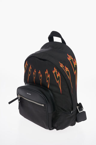 Fabric Printed PIERCED Backpack with Leather Trimmings
