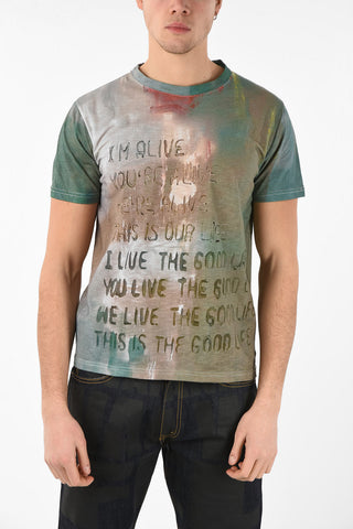 T-Shirt Girocollo ALIVE in Cotone e Lino con Stampa
