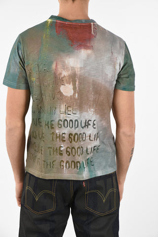 T-Shirt Girocollo ALIVE in Cotone e Lino con Stampa