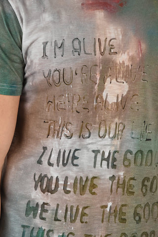 T-Shirt Girocollo ALIVE in Cotone e Lino con Stampa