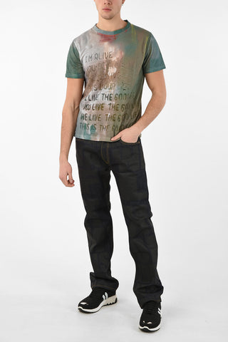 T-Shirt Girocollo ALIVE in Cotone e Lino con Stampa