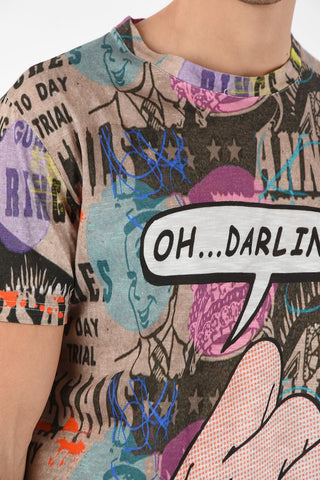 T-shirt in Cotone e Lino Stampa POPART