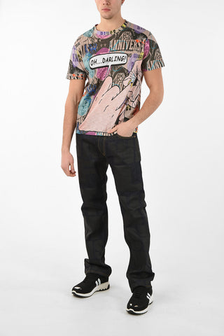 T-shirt in Cotone e Lino Stampa POPART