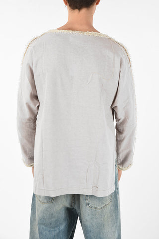 Linen POPLIN Crew-Neck Sweater with Pocket