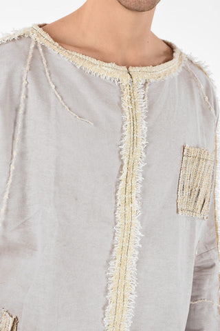 Linen POPLIN Crew-Neck Sweater with Pocket