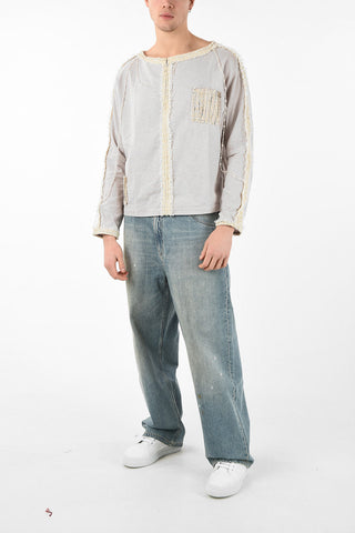 Linen POPLIN Crew-Neck Sweater with Pocket