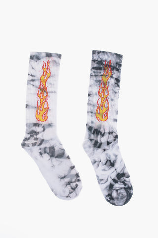 Stretch Cotton Embroidered Tie Dye FLAMES Socks
