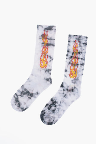 Stretch Cotton Embroidered Tie Dye FLAMES Socks